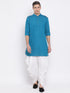 Vastramay Men's Turquoise Blue Cotton Blend Kurta