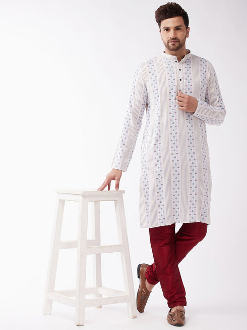 Vastramay Men's Maroon Silk Blend Embroidered Pyjama