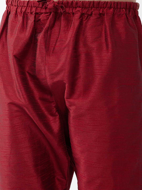 Vastramay Men's Maroon Silk Blend Embroidered Pyjama