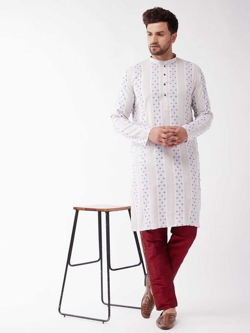 Vastramay Men's Maroon Silk Blend Embroidered Pyjama