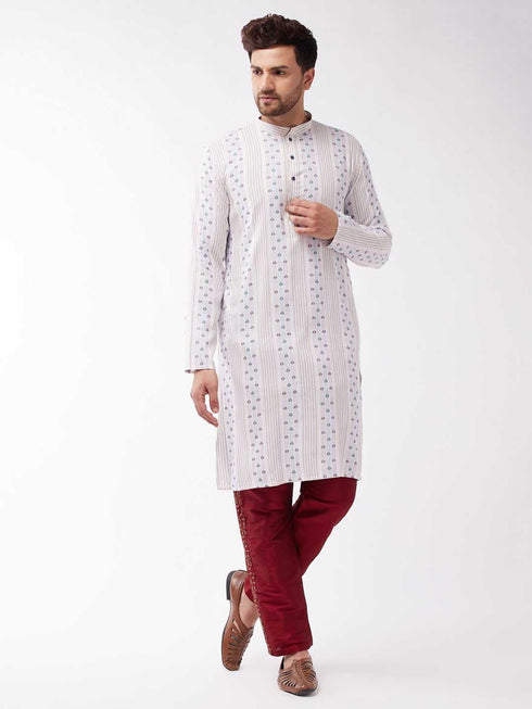 Vastramay Men's Maroon Silk Blend Embroidered Pyjama