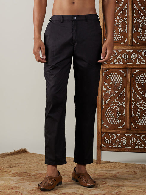 Vastramay Men's Black Cotton Slim Fit Pant