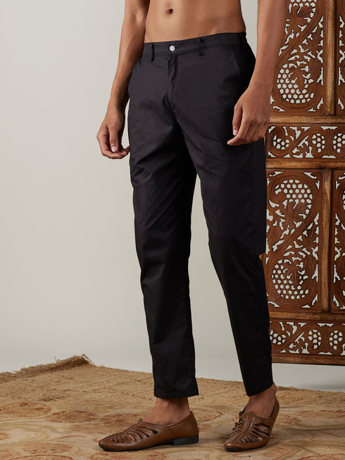 Vastramay Men's Black Cotton Slim Fit Pant