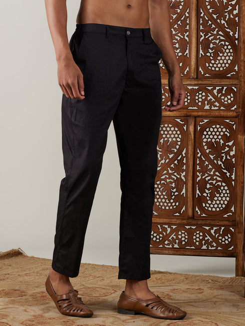 Vastramay Men's Black Cotton Slim Fit Pant