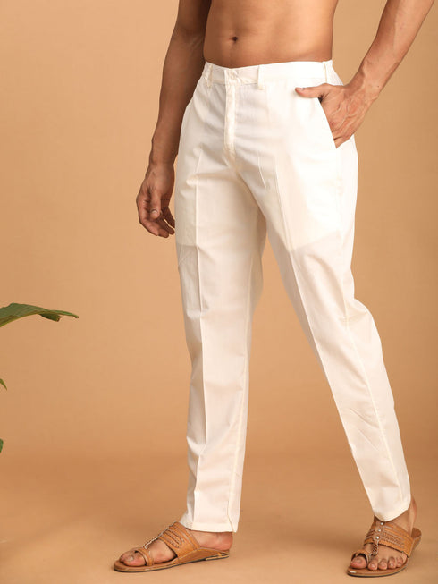 Vastramay Men's Cream Cotton Pant Style Pyjama