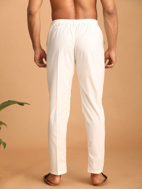 Vastramay Men's Cream Cotton Pant Style Pyjama