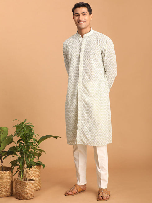 Vastramay Men's Cream Cotton Pant Style Pyjama