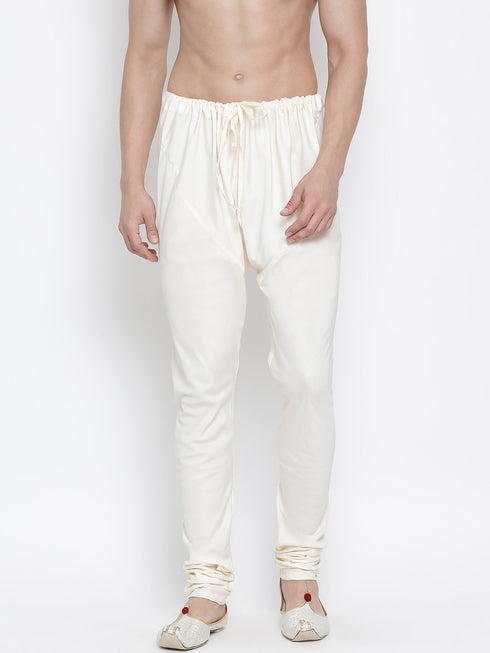 Vastramay Men's White Cotton Silk Blend Churidar