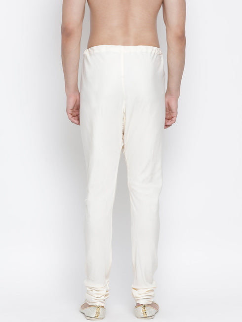 Vastramay Men's White Cotton Silk Blend Churidar
