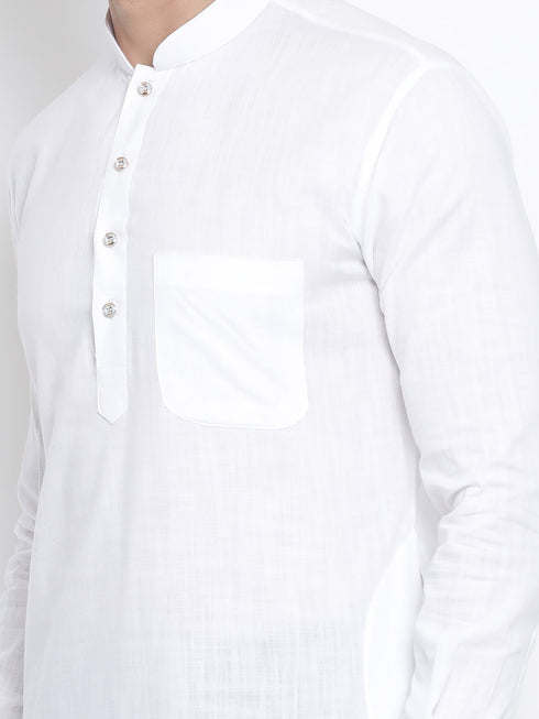 Vastramay Men's White Cotton Blend Pathani Kurta
