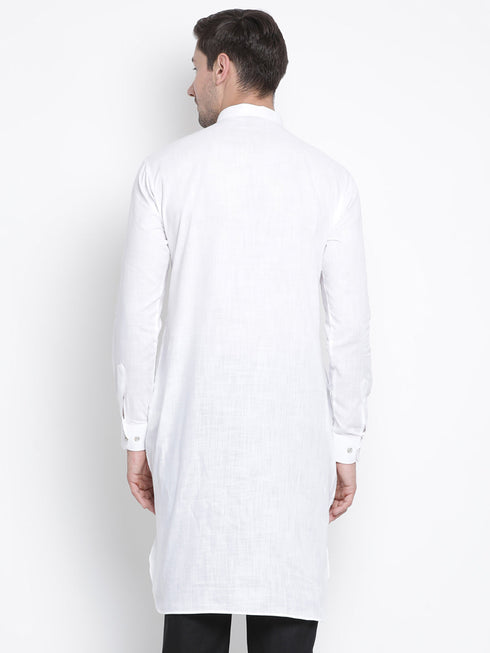 Vastramay Men's White Cotton Blend Pathani Kurta