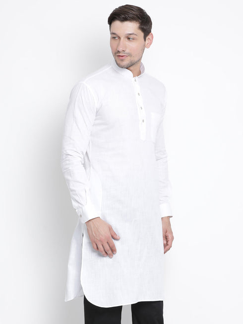 Vastramay Men's White Cotton Blend Pathani Kurta