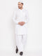 Vastramay Men's White Cotton Linen Blend Pathani Kurta Set With Prayer Cap