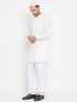 Vastramay Men's White Cotton Linen Blend Pathani Kurta Set With Prayer Cap