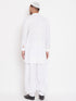 Vastramay Men's White Cotton Linen Blend Pathani Kurta Set With Prayer Cap