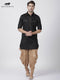 Vastramay Men's Black Cotton Blend Pathani Suit Set
