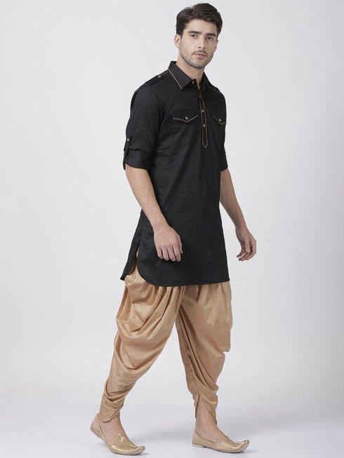 Vastramay Men's Black Cotton Blend Pathani Suit Set