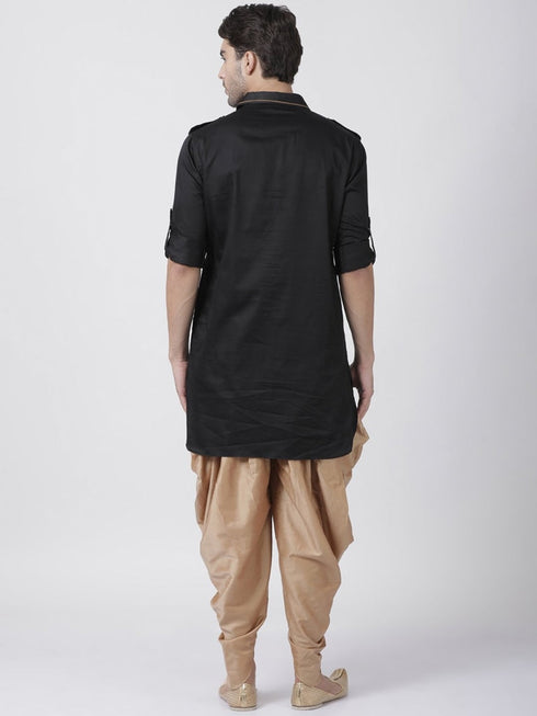 Vastramay Men's Black Cotton Blend Pathani Suit Set