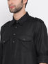 Vastramay Men's Black Cotton Blend Pathani Suit Set