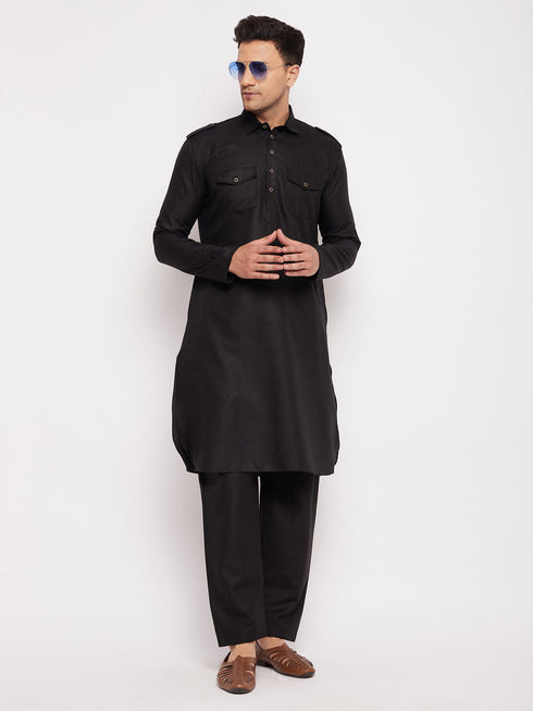 Vastramay Men's Black Pathani Suit Set