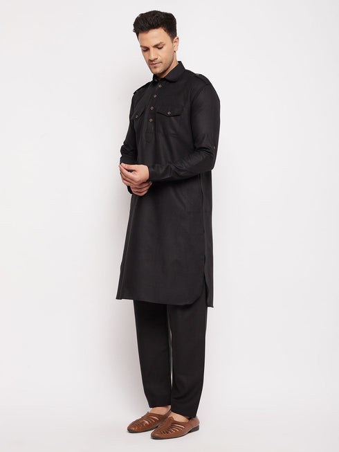 Vastramay Men's Black Pathani Suit Set