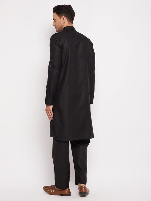 Vastramay Men's Black Pathani Suit Set