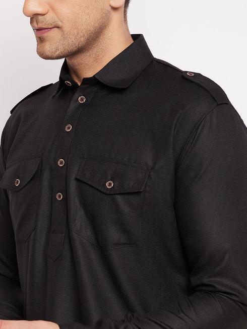 Vastramay Men's Black Pathani Suit Set
