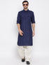 Vastramay Men's Blue Cotton Blend Pathani Style Kurta