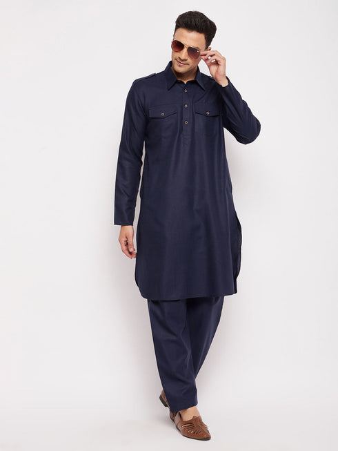 Vastramay Men's Blue Pathani Suit Set