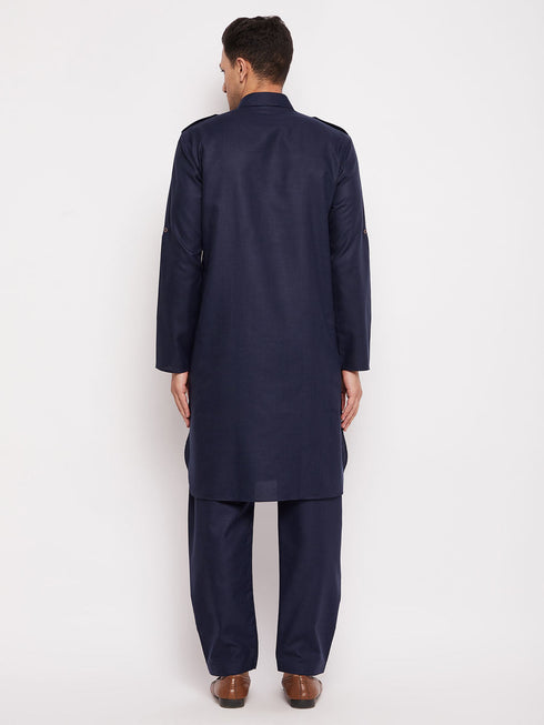 Vastramay Men's Blue Pathani Suit Set