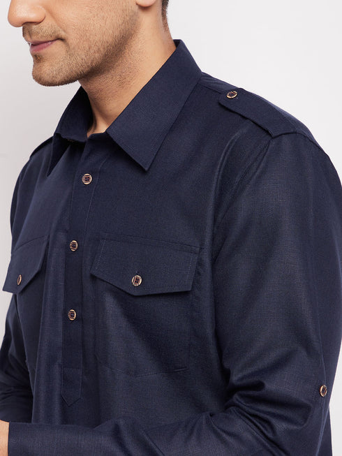 Vastramay Men's Blue Pathani Suit Set