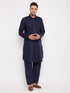 Vastramay Men's Blue Pathani Suit Set