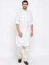 Vastramay Men's Cream Cotton Blend Pathani Suit Set