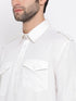Vastramay Men's Cream Cotton Blend Pathani Suit Set
