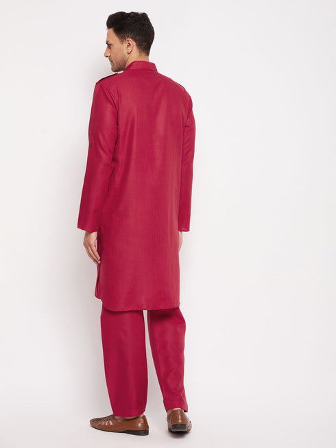 Vastramay Men's Maroon Pathani Suit Set