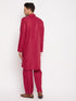 Vastramay Men's Maroon Pathani Suit Set