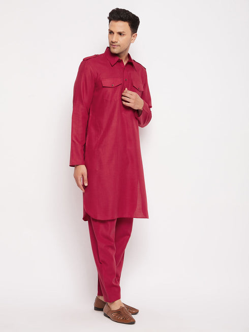 Vastramay Men's Maroon Pathani Suit Set