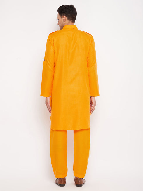 Vastramay Men's Mustard Pathani Suit Set