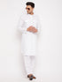 Vastramay Men's White Cotton Blend Pathani Suit Set