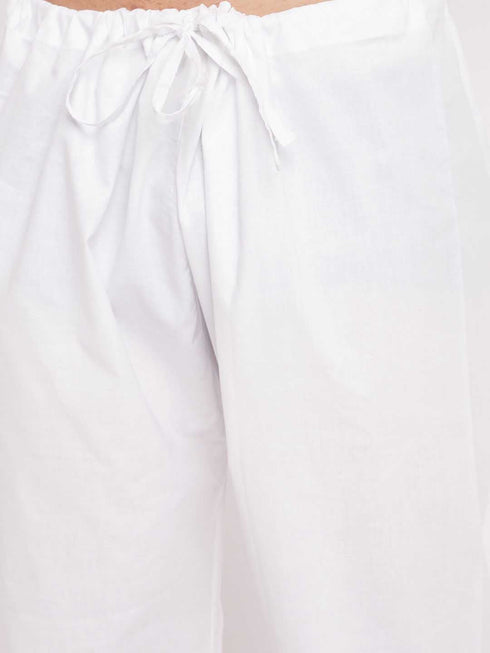 Vastramay Men's White Cotton Blend Pathani Suit Set