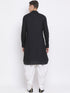 Vastramay Men's Black Cotton Linen Blend Pathani Kurta and White Dhoti Set