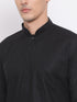 Vastramay Men's Black Cotton Linen Blend Pathani Kurta and White Dhoti Set