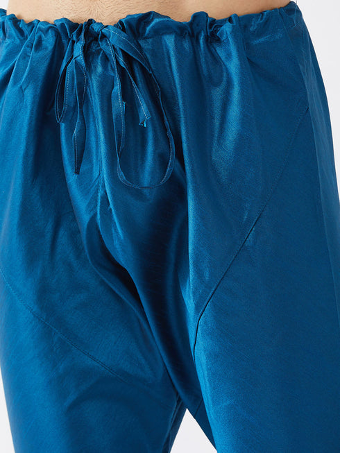 Vastramay Men's Turquoise Silk Blend Pyjama