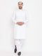 Vastramay Men's White Cotton Blend Pathani Kurta Set With Prayer Cap