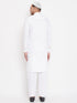 Vastramay Men's White Cotton Blend Pathani Kurta Set With Prayer Cap
