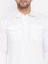 Vastramay Men's White Cotton Blend Pathani Kurta Set With Prayer Cap