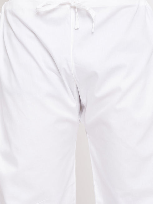 Vastramay Men's White Cotton Blend Pathani Kurta Set With Prayer Cap