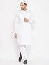 Vastramay Men's White Cotton Blend Pathani Kurta Set With Prayer Cap