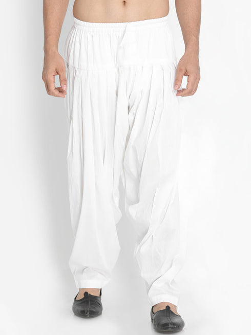 Vastramay Men's White Cotton Blend Patiala Pyjama