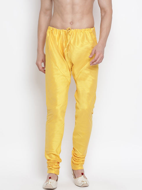 Vastramay Men's Yellow Cotton Silk Blend Pyjama